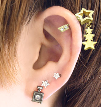 ボディピアス 16G ジュエル付きスタートップストレートバーベルアンテナヘリックス