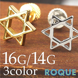 アンプラグ ボディピアス 16G 14G シンプルヘキサグラム フェイクプラグ