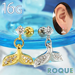 ボディピアス 16G ホエールテールチャーム ストレートバーベル