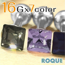 ボディピアス 16G カラースクエアカットジュエルストレートバーベル